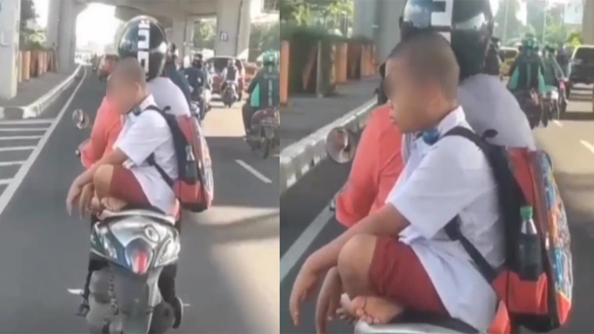 Viral Aksi Anak SD Bersila Di Atas Motor Saat Di Bonceng Ibunya